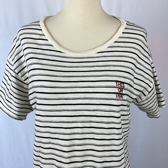 Madewell Ivory with Black Stripes 100% Cotton "This or That" Tee - Size Medium - Picture 2 of 13